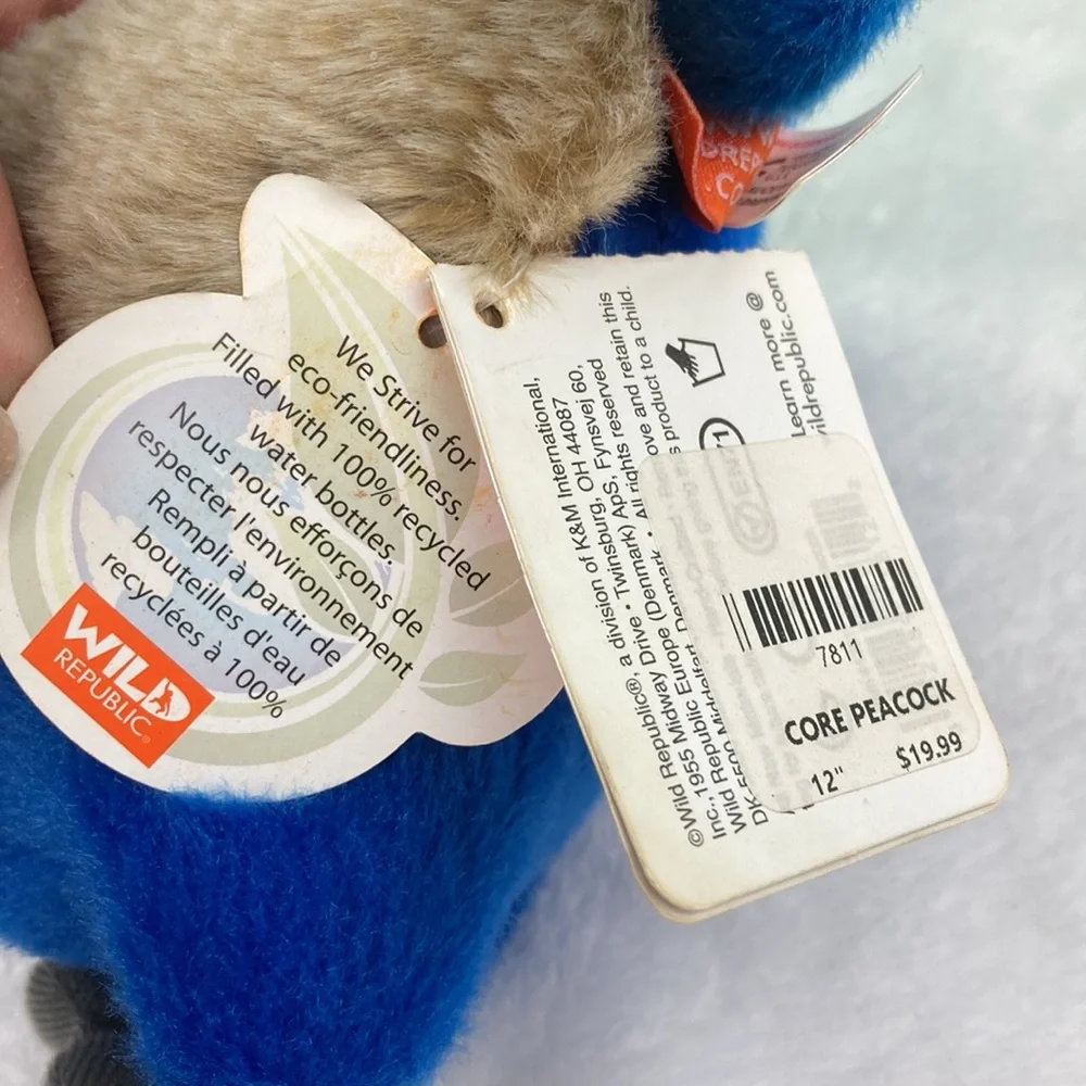 Wild Republic Core Peacock Plush Stuffed Animal Toy Realistic 12” NWT